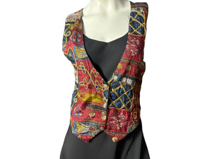 Vintage 80's gold batik vest S Jane Ashley
