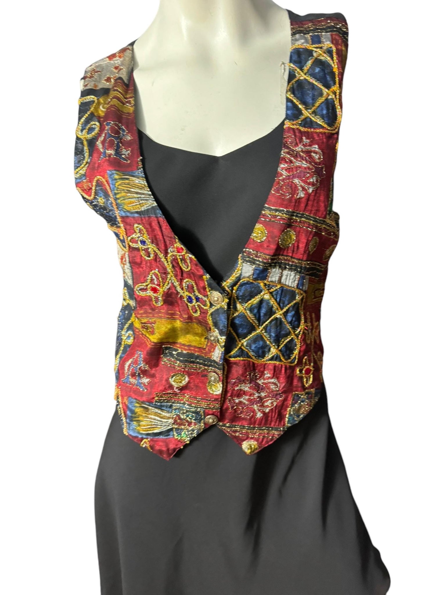 Vintage 80's gold batik vest S Jane Ashley
