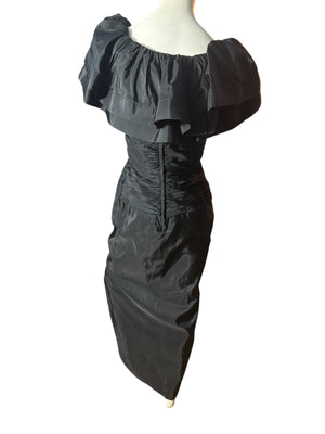 Vintage 80's black Tadashi ruffle evening dress 8