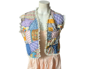 Vintage patchwork quilted vest S M