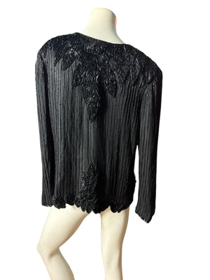 Vintage black bead silk jacket L