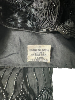 Vintage black bead silk jacket L