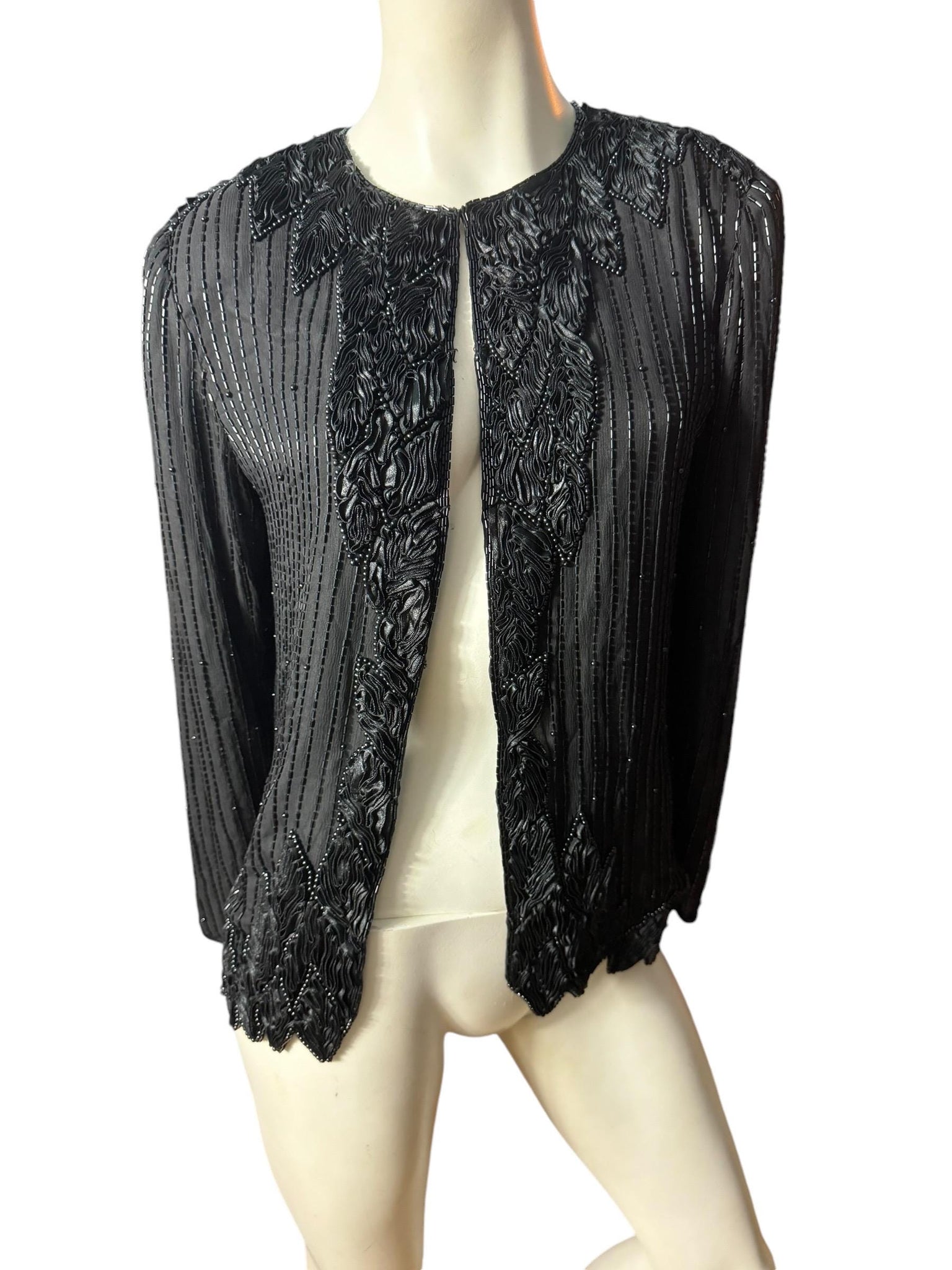 Vintage black bead silk jacket L