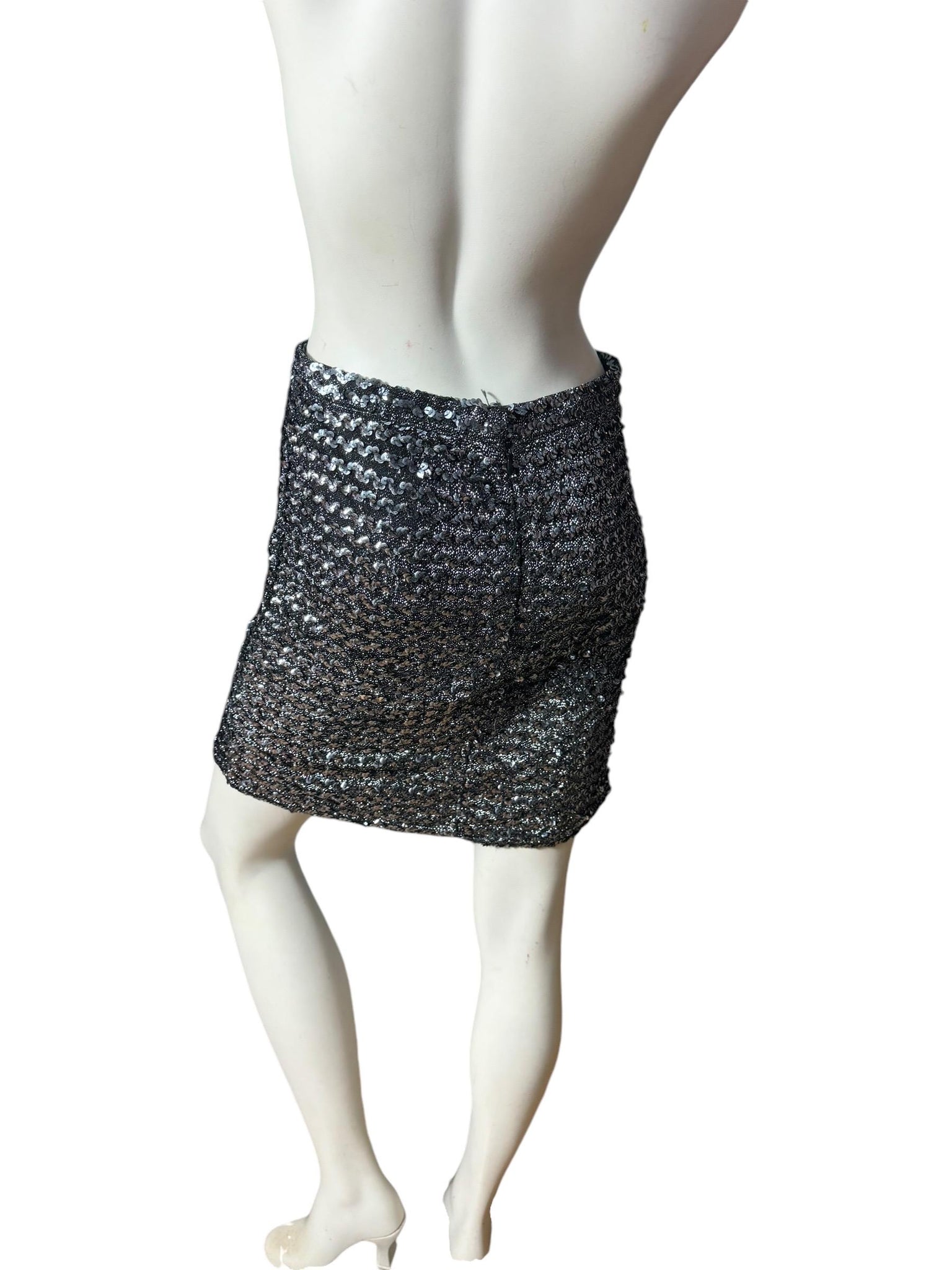 Vintage sequin skirt black & silver M