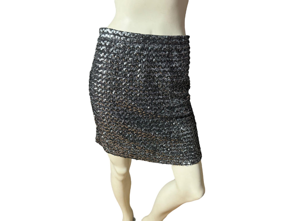 Vintage sequin skirt black & silver M