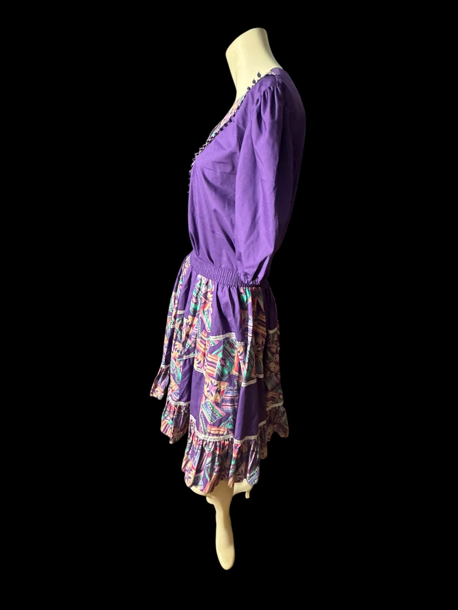 Vintage Malco Modes purple print square dance set M
