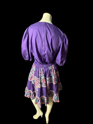 Vintage Malco Modes purple print square dance set M