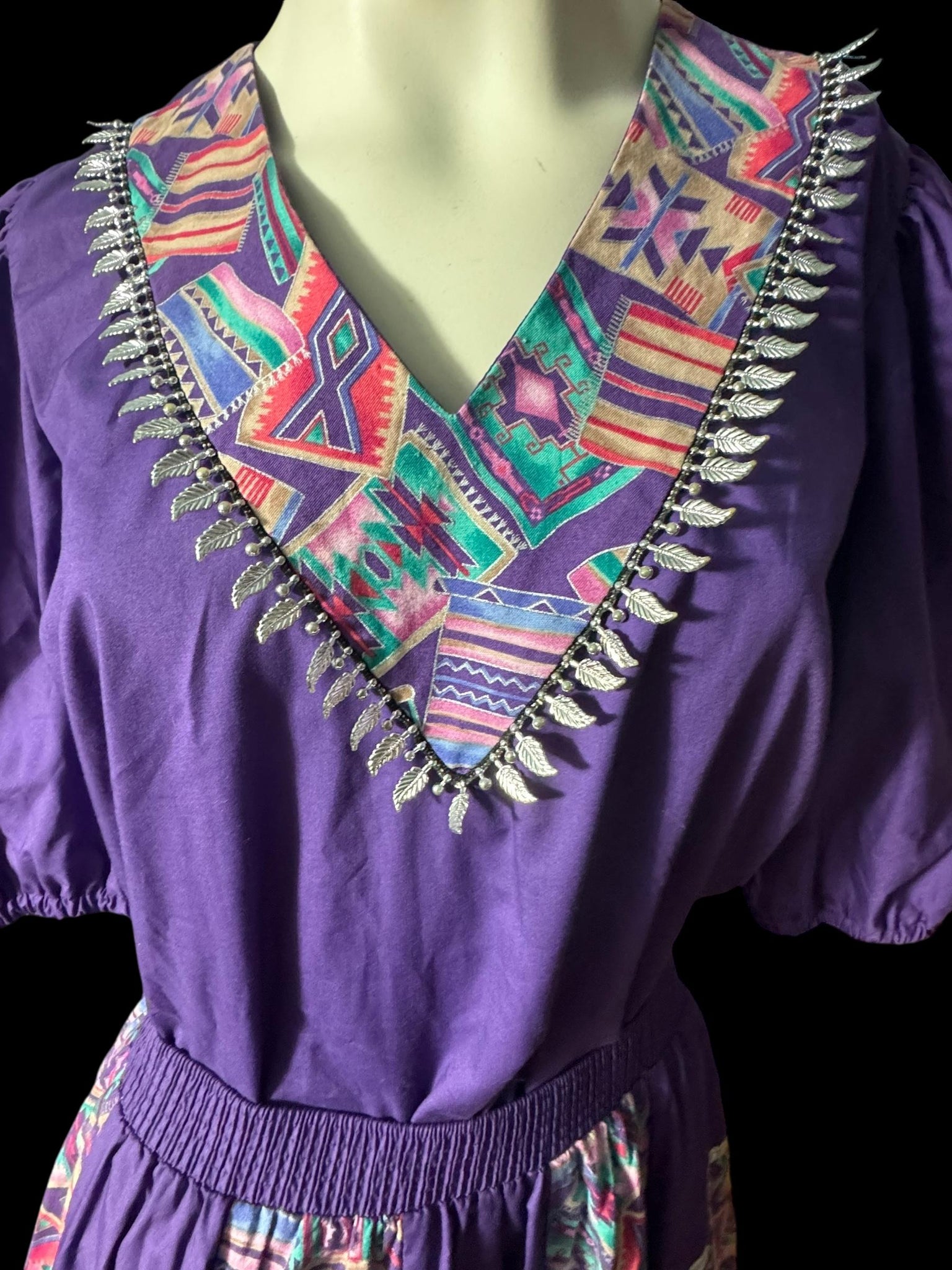 Vintage Malco Modes purple print square dance set M