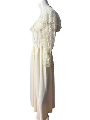 Vintage 70's prairie lace wedding dress S maxi