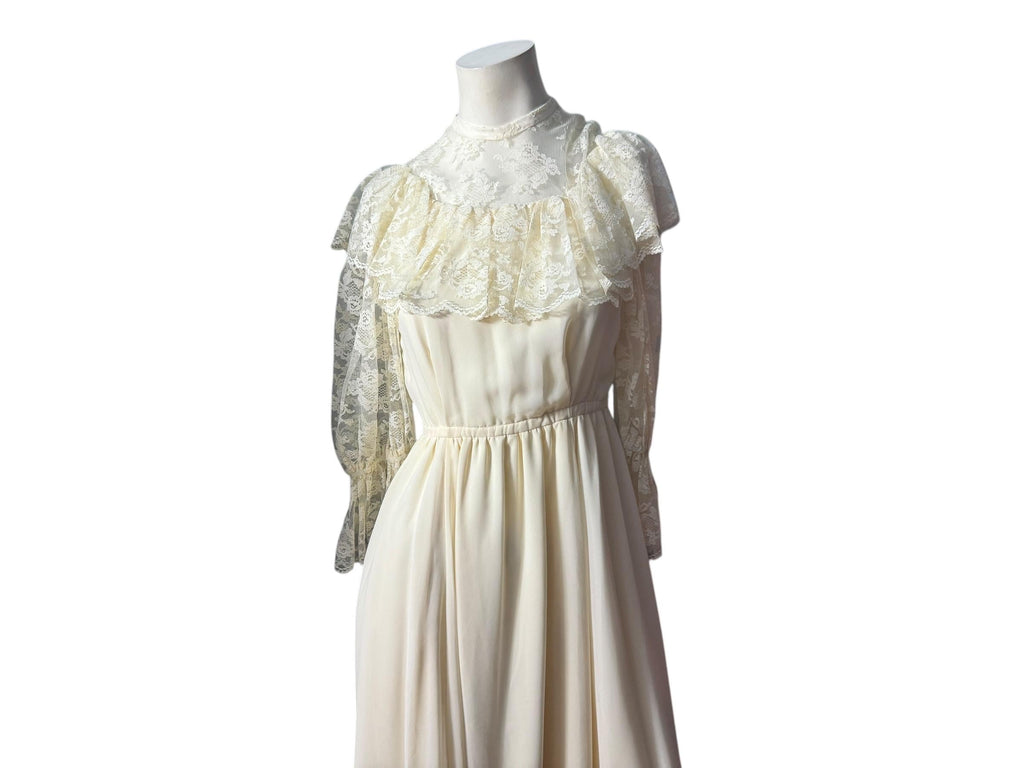 Vintage 70's prairie lace wedding dress S maxi