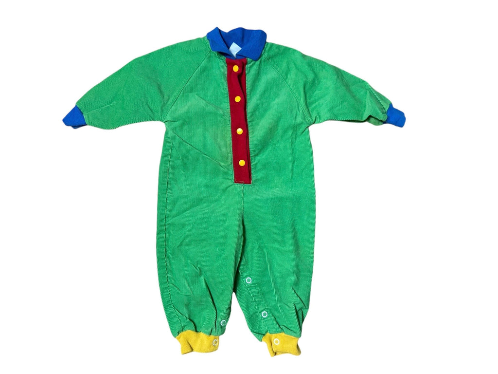 Vintage 80's baby green cord romper 12 month Tige's Pals