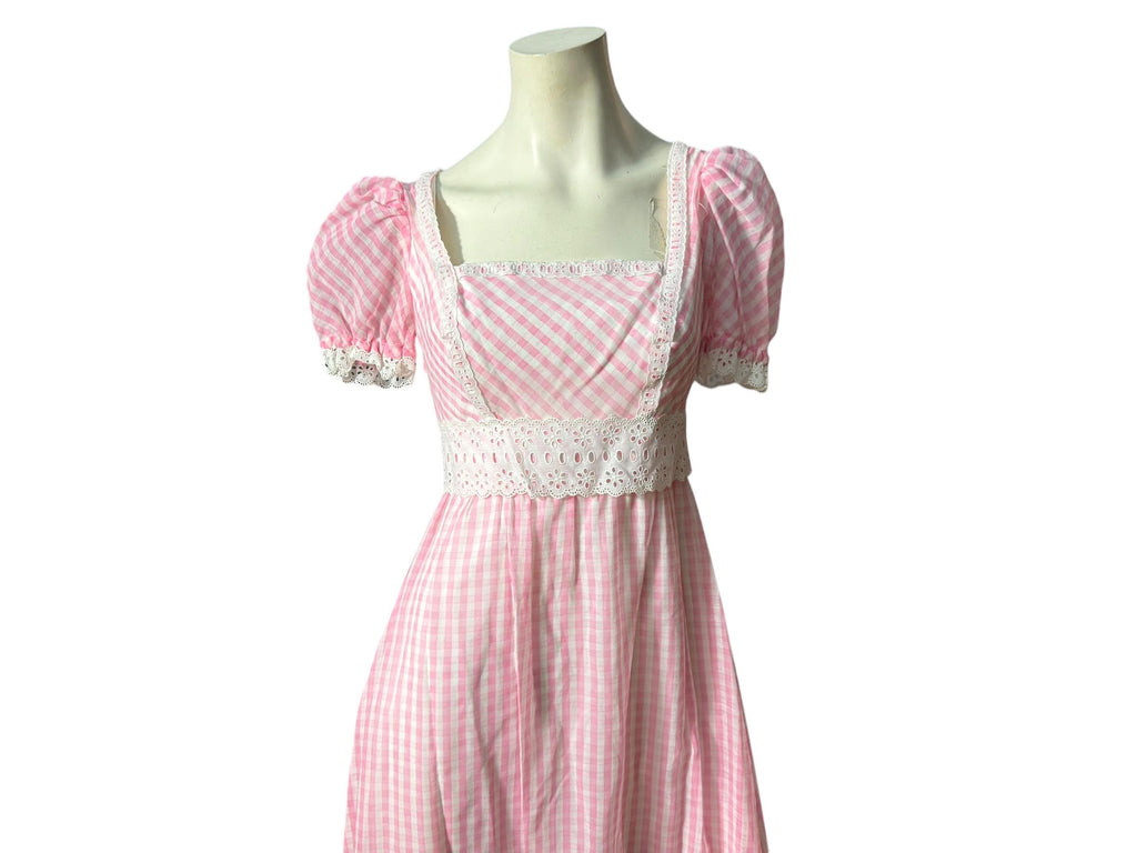 Vintage 70's pink check maxi dress deadstock