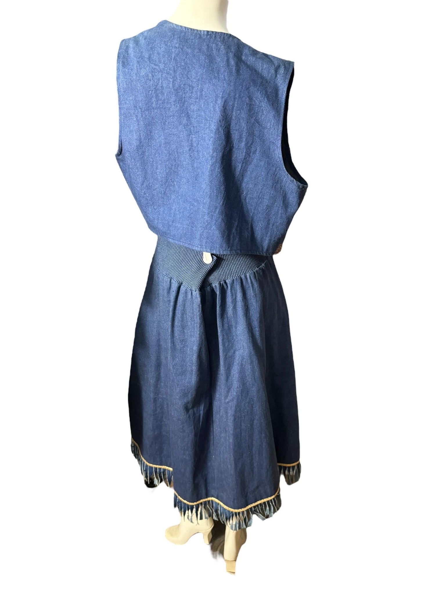 Vintage 80's blue jean and gold skirt & vest L