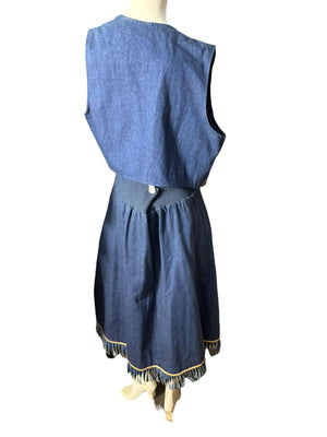 Vintage 80's blue jean and gold skirt & vest L