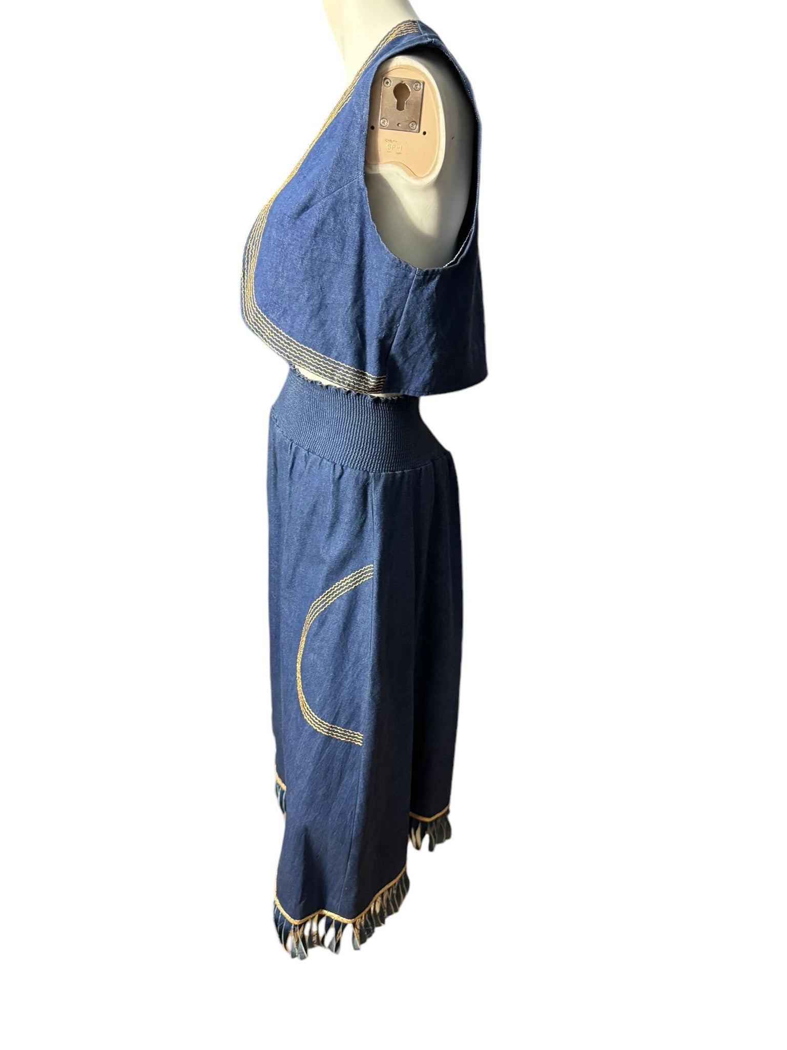 Vintage 80's blue jean and gold skirt & vest L