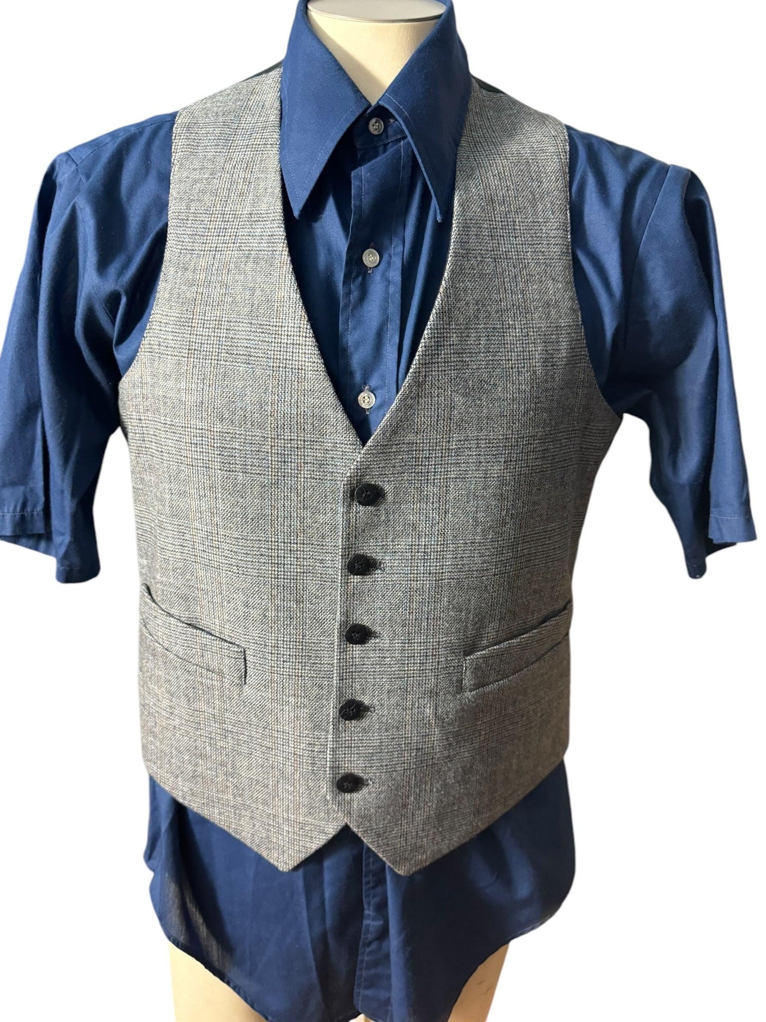 Vintage 70’s blue plaid 3 pc suit 40 R