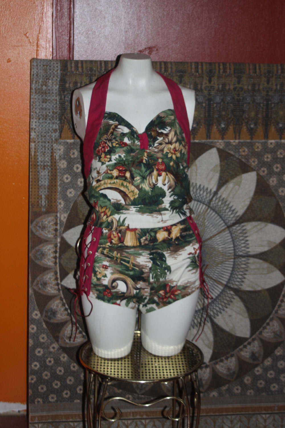 Vintage 50's style Hawaiian bathing suit swimsuit M/L