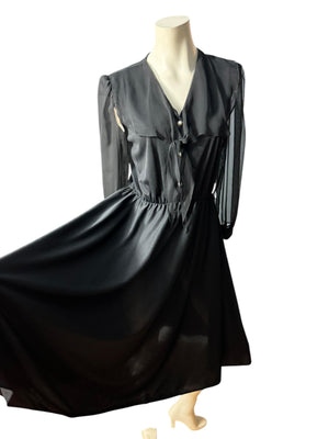 Vintage 70's black dress M L Whirl Away