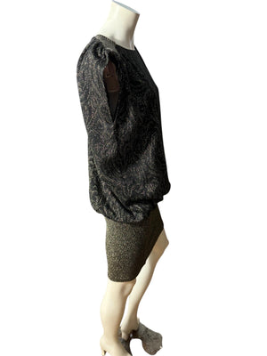 Vintage 70's 80's metallic gold & black lurex dress M