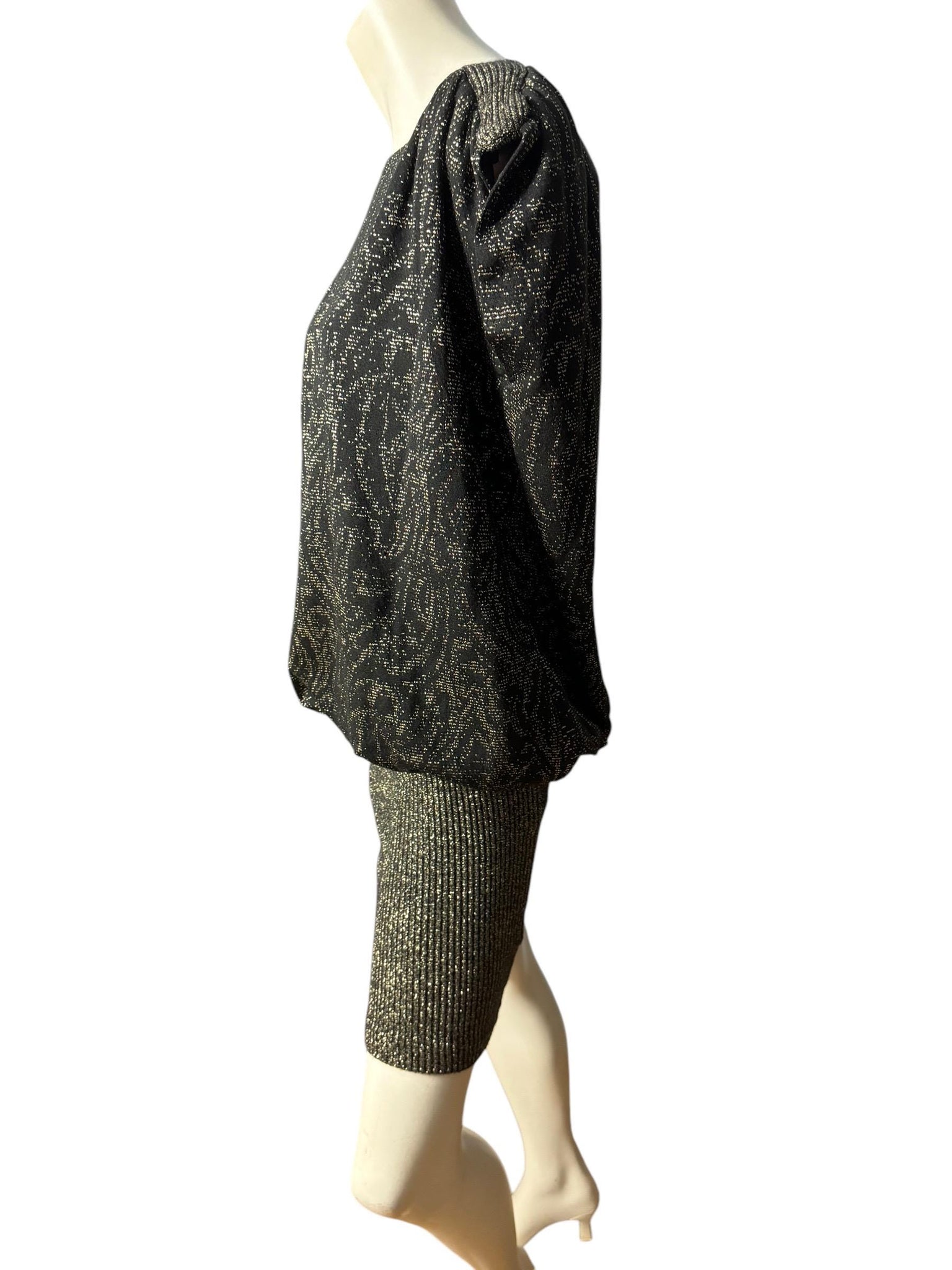 Vintage 70's 80's metallic gold & black lurex dress M