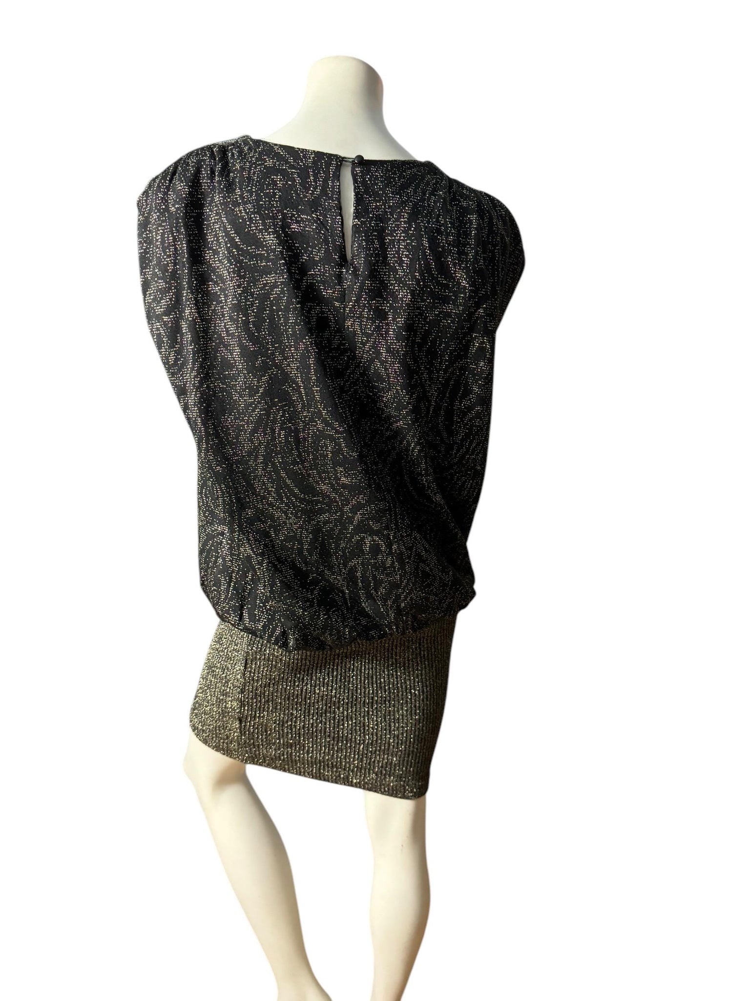 Vintage 70's 80's metallic gold & black lurex dress M