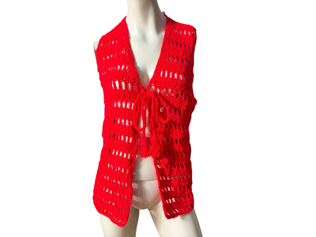 Vintage 70’s red crochet vest M L