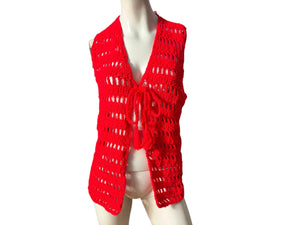 Vintage 70’s red crochet vest M L