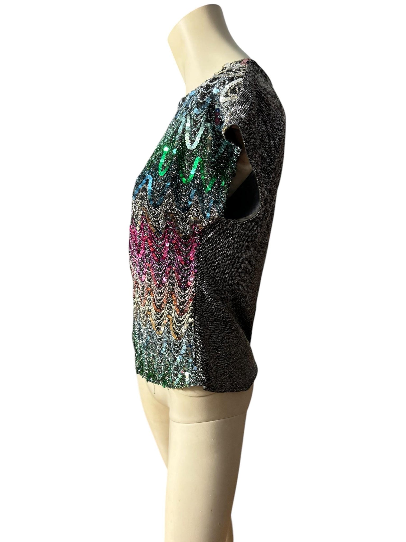 Vintage 70's rainbow sequin disco top S