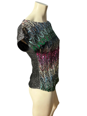Vintage 70's rainbow sequin disco top S
