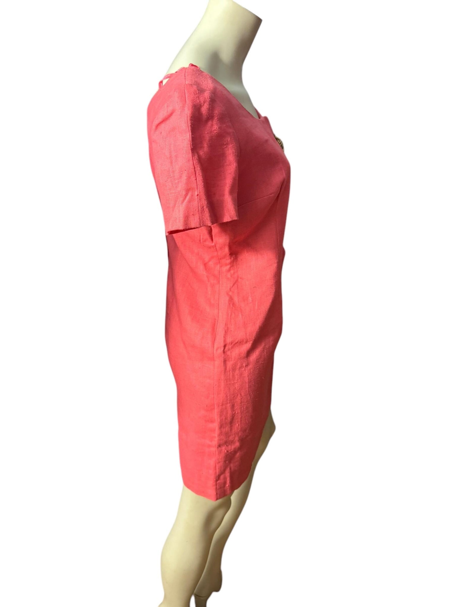 Vintage 80’s salmon linen seashell dress 10