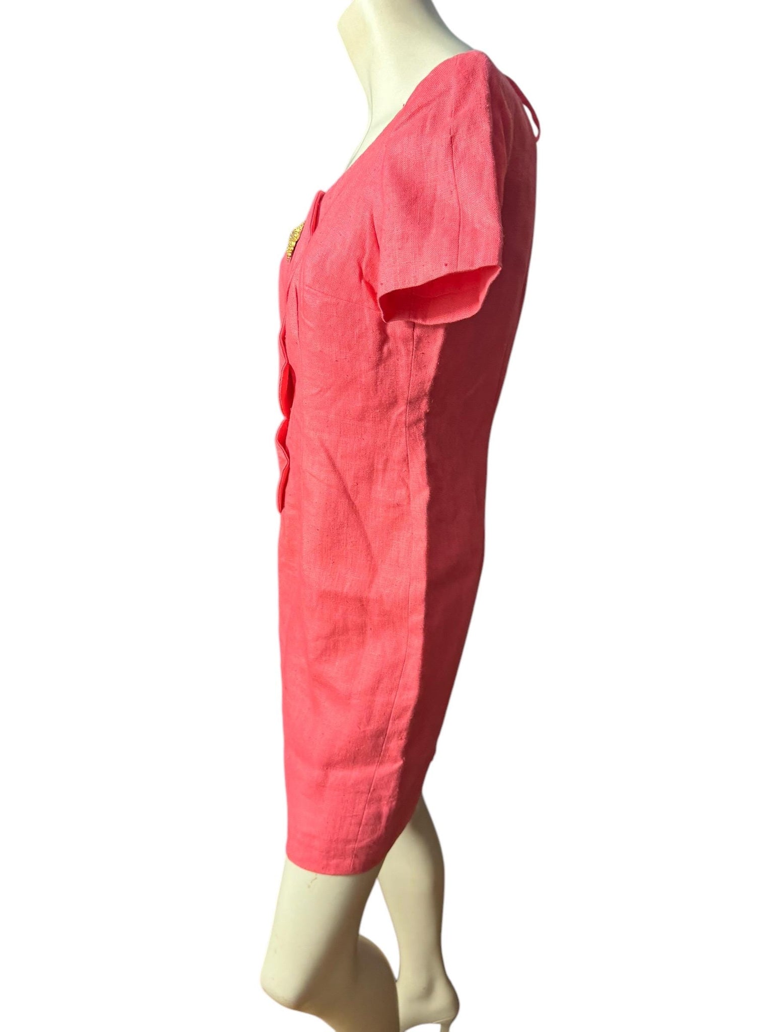 Vintage 80’s salmon linen seashell dress 10