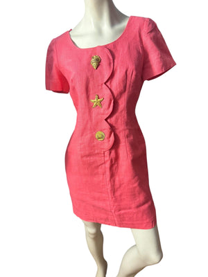 Vintage 80’s salmon linen seashell dress 10