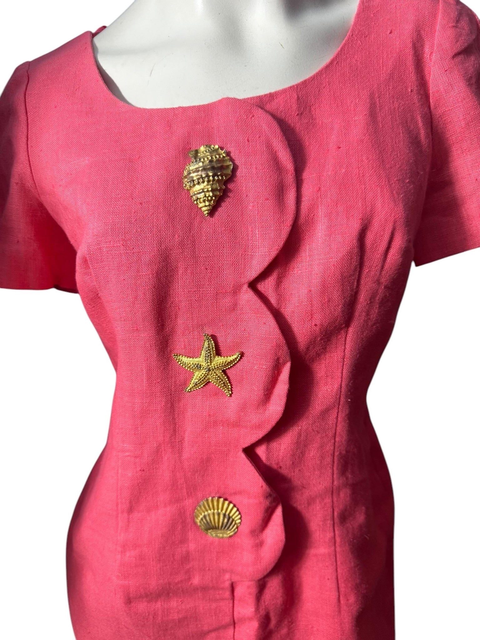 Vintage 80’s salmon linen seashell dress 10