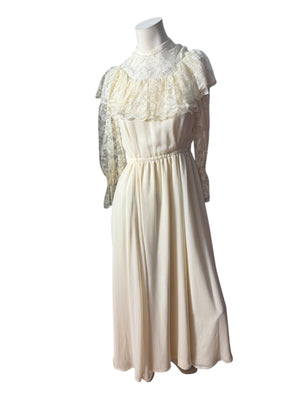 Vintage 70's prairie lace wedding dress S maxi