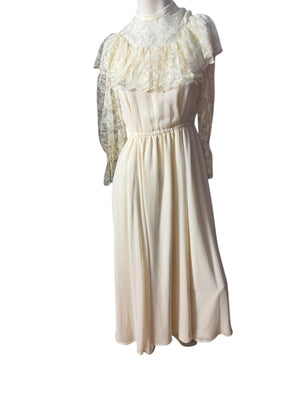 Vintage 70's prairie lace wedding dress S maxi