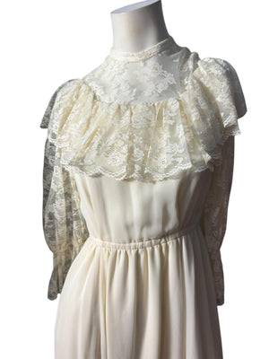 Vintage 70's prairie lace wedding dress S maxi