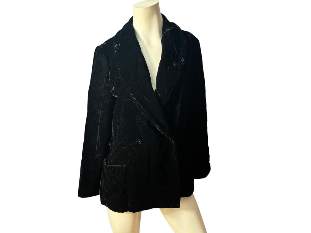 Vintage black crushed velvet jacket blazer 14 M L