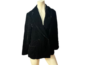 Vintage black crushed velvet jacket blazer 14 M L