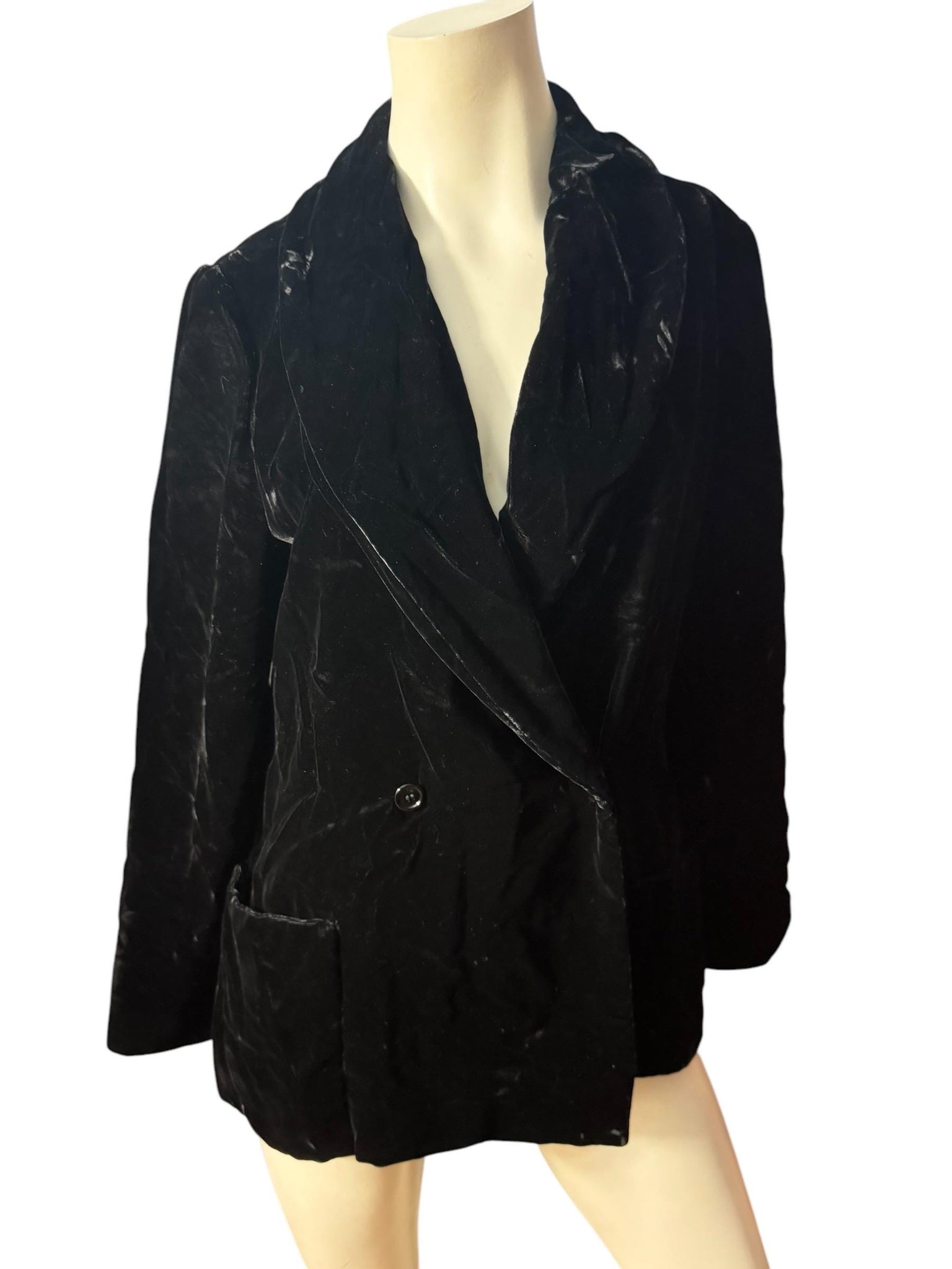 Vintage black crushed velvet jacket blazer 14 M L