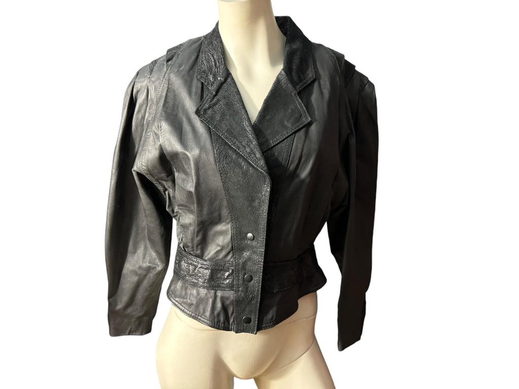 Vintage 80's black short leather jacket M