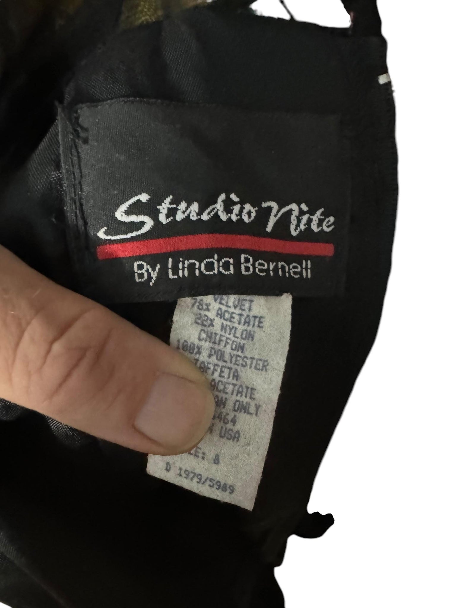 Vintage 80's black velvet party dress 8 Linda Bernell