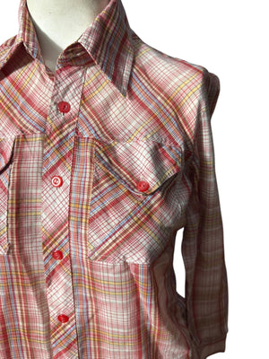 Vintage 70's plaid women's shirt xs hi
