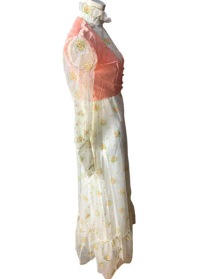 Vintage 70's prairie maxi dress M deadstock