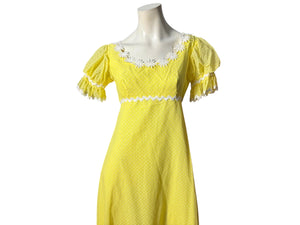 Vintage 70's yellow daisy maxi dress M