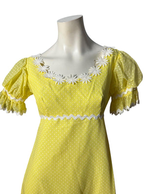 Vintage 70's yellow daisy maxi dress M