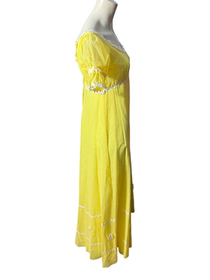 Vintage 70's yellow daisy maxi dress M