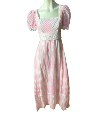 Vintage 70's pink check maxi dress deadstock