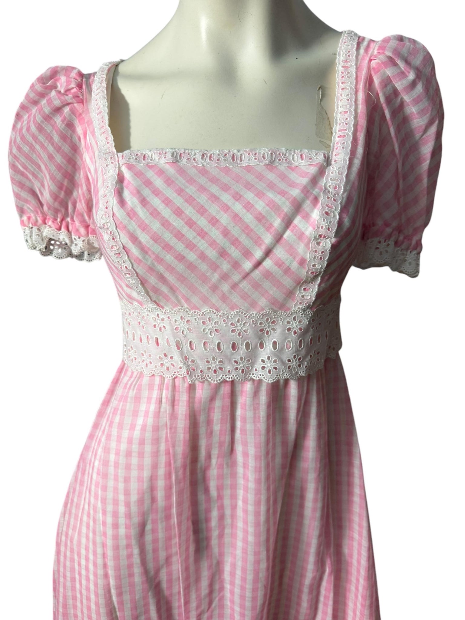 Vintage 70's pink check maxi dress deadstock