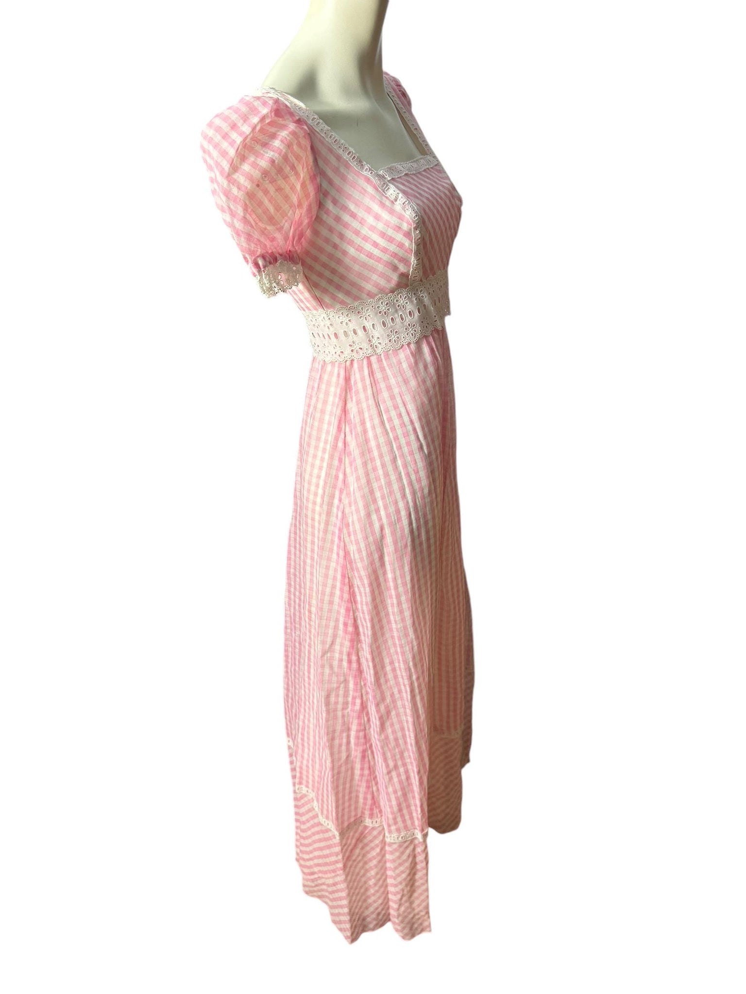 Vintage 70's pink check maxi dress deadstock