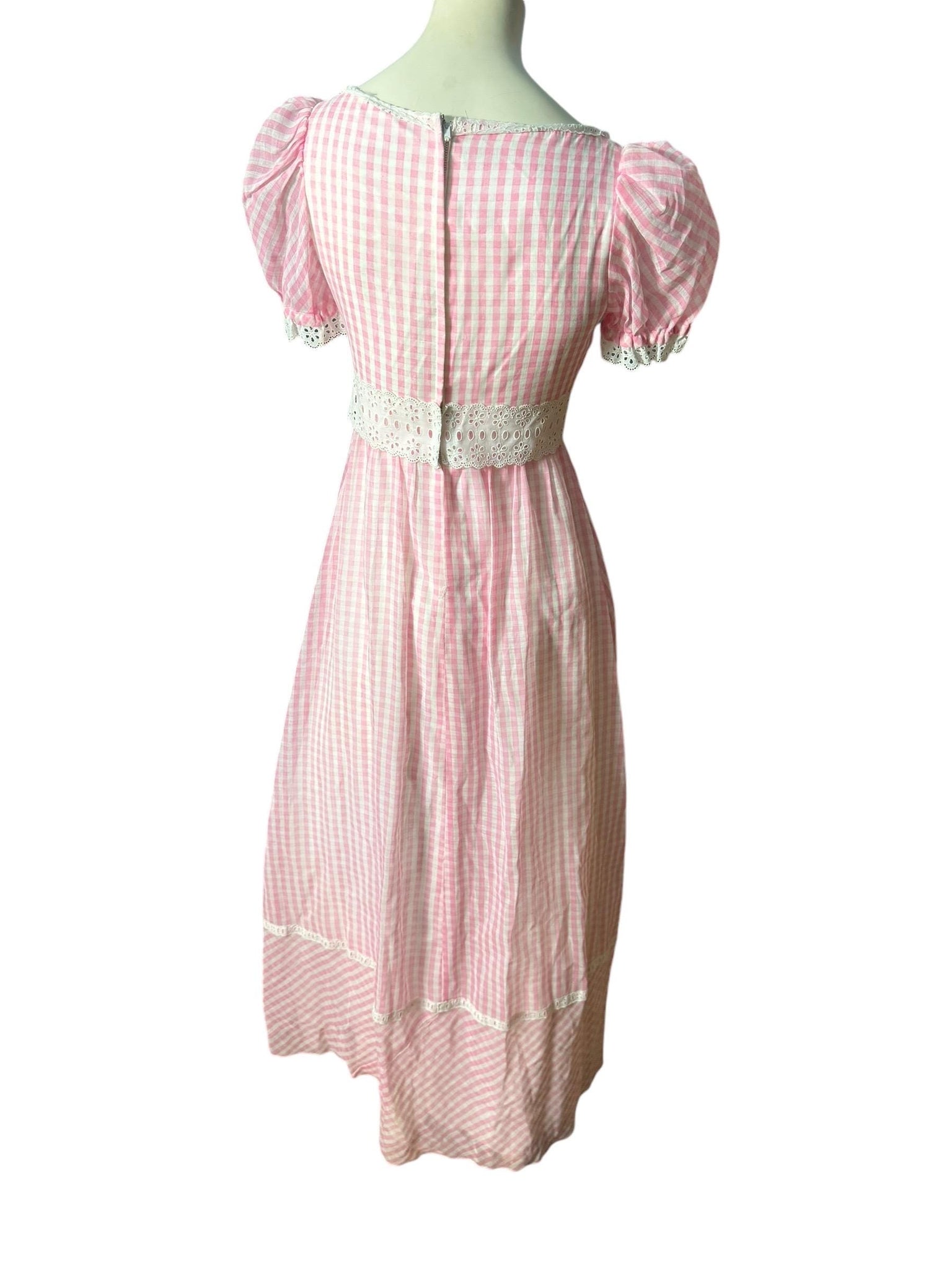 Vintage 70's pink check maxi dress deadstock